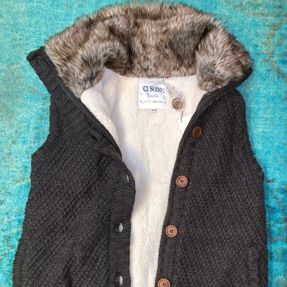 Soft very warm Sherpa sweater vest with faux fur